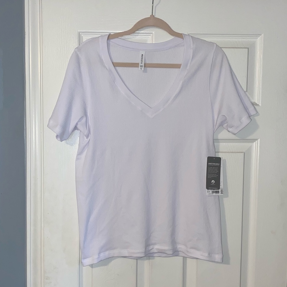 NWT Athleta White Renew VNeck Tee Size XL